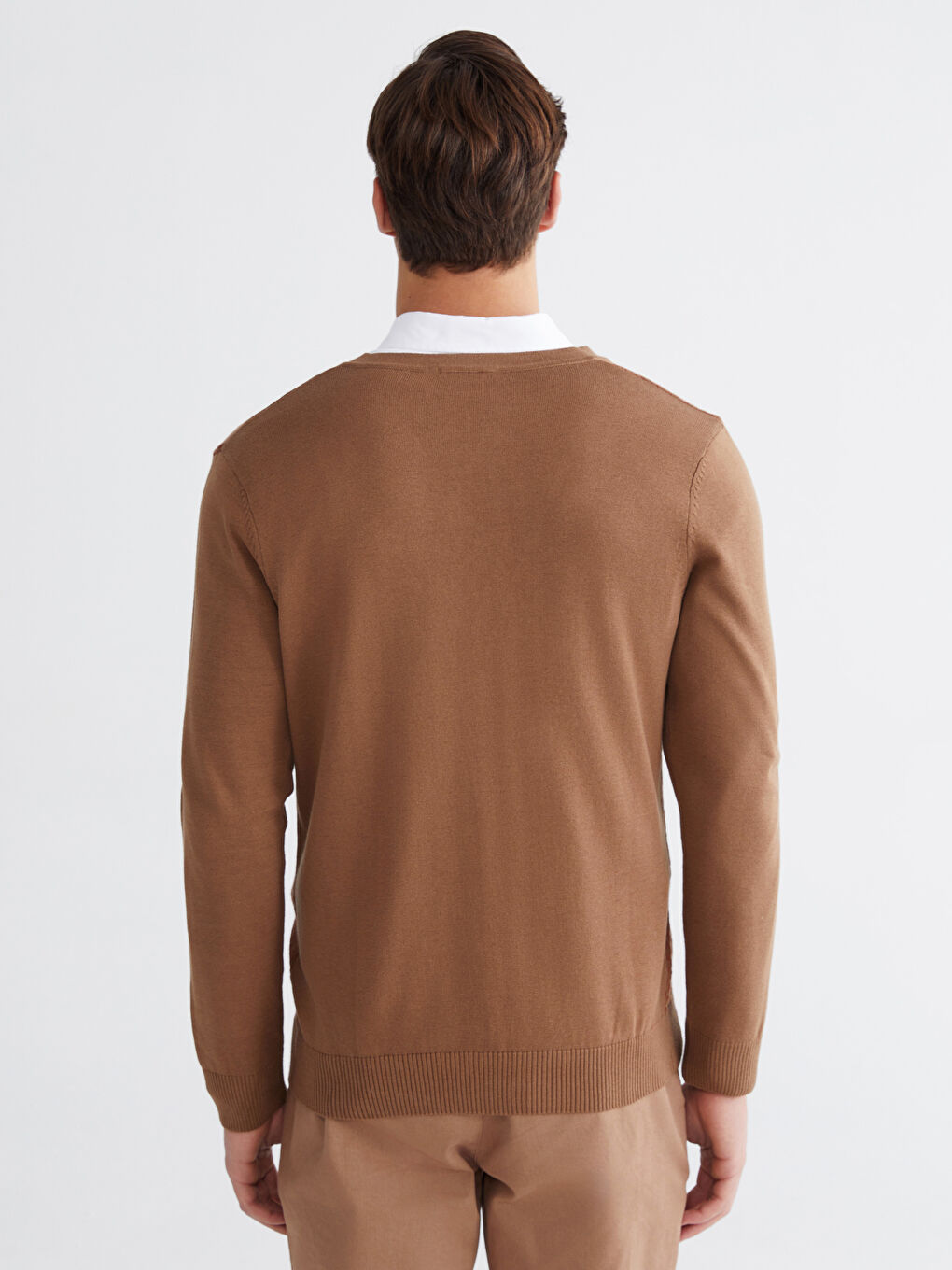 Turuncu Standart Kalıp V Yaka Erkek Triko Hırka-3