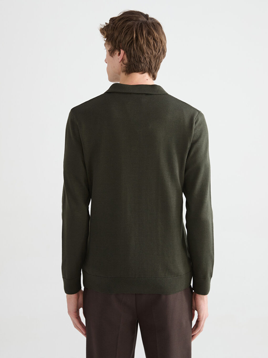 Haki Polo Yaka Erkek Triko Kazak-3