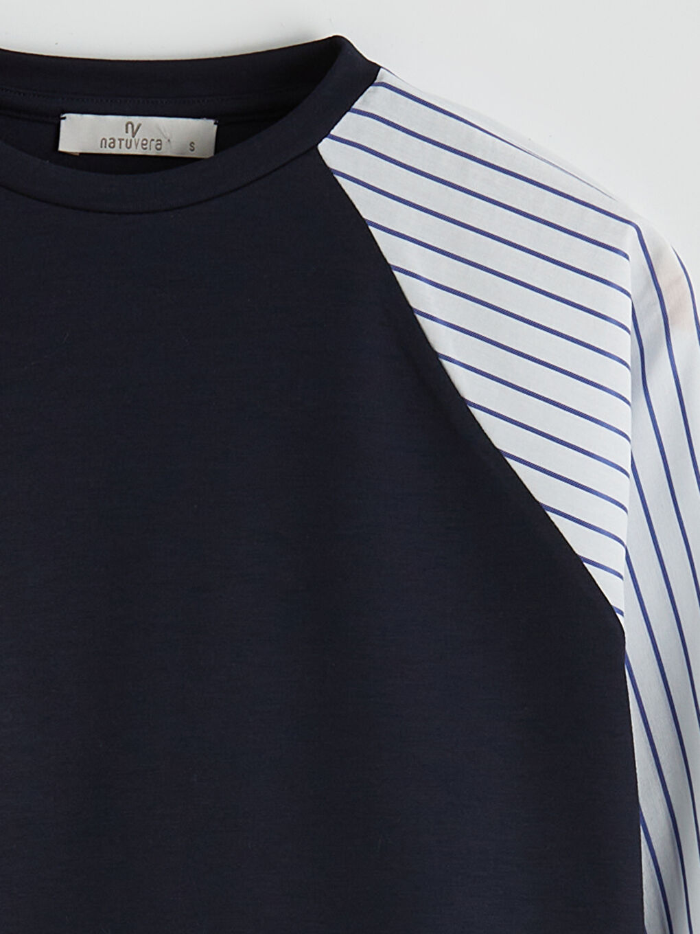 Lacivert Bisiklet Yaka Renk Bloklu Kadın Sweatshirt Tunik-5