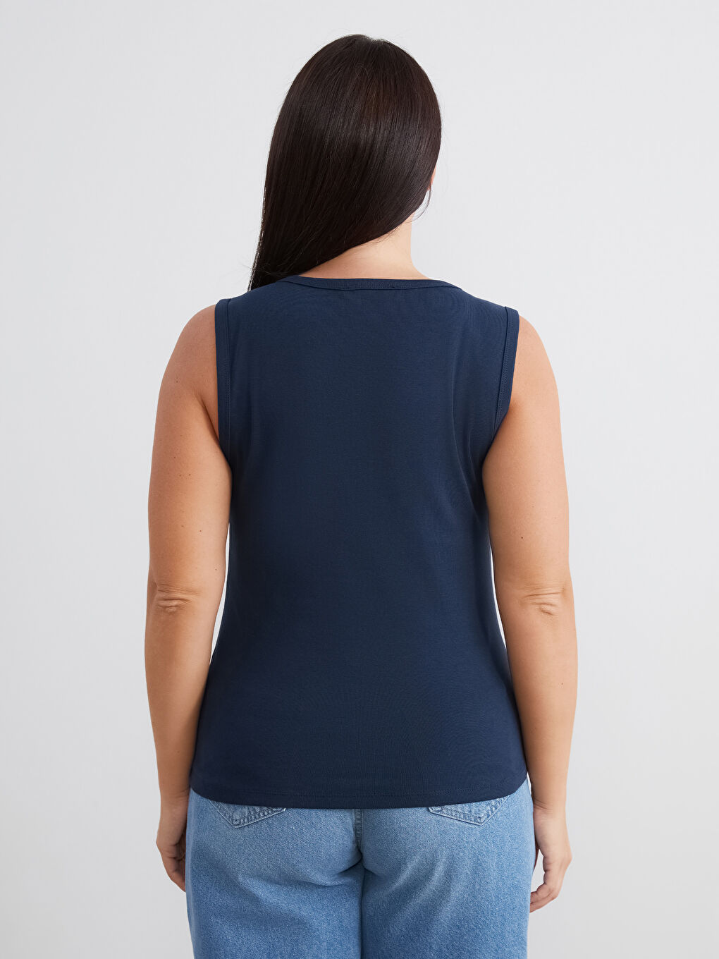 Lacivert Büyük Beden V Yaka Kadın Atlet-3