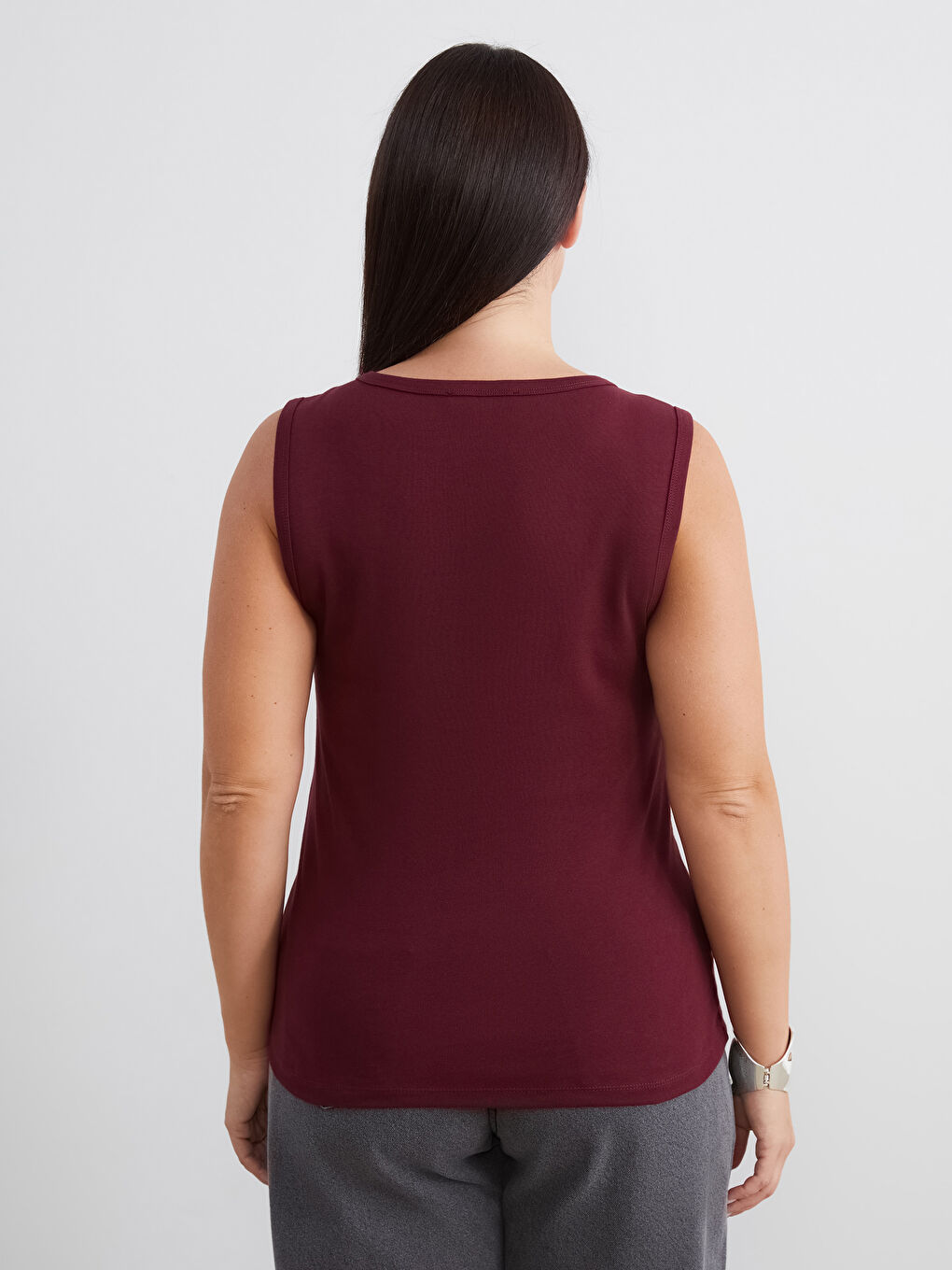 Bordo Büyük Beden V Yaka Kadın Atlet	-3