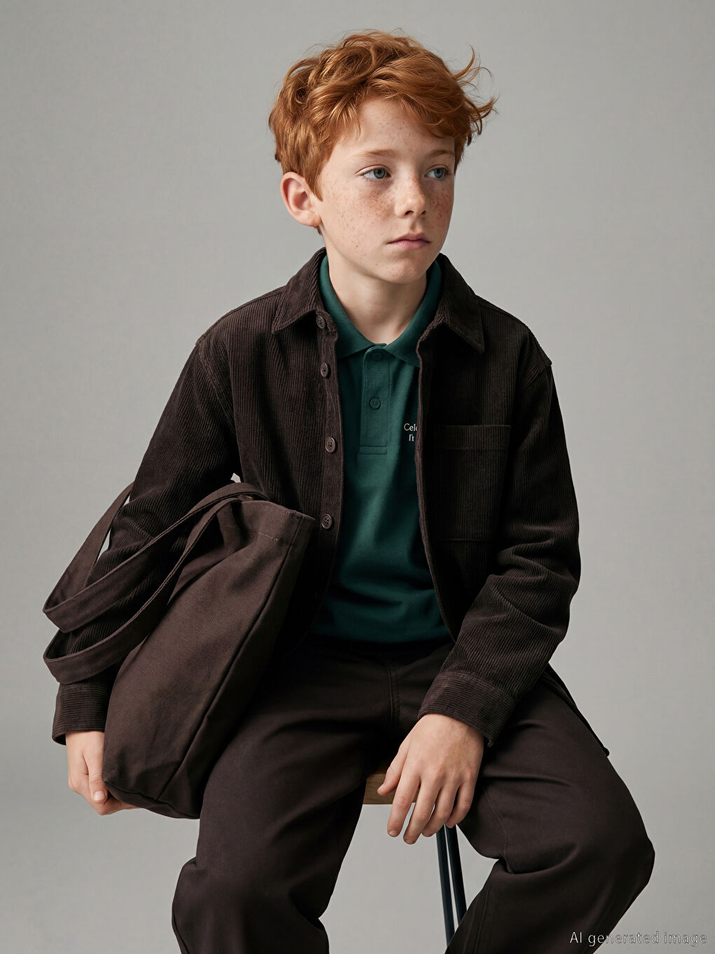 Kahverengi Erkek Çocuk Kadife Gömlek