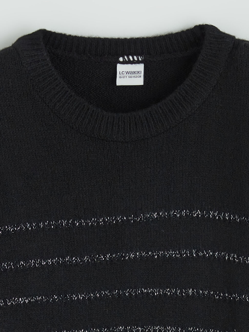 Siyah Bisiklet Yaka Kız Çocuk Triko Kazak-1