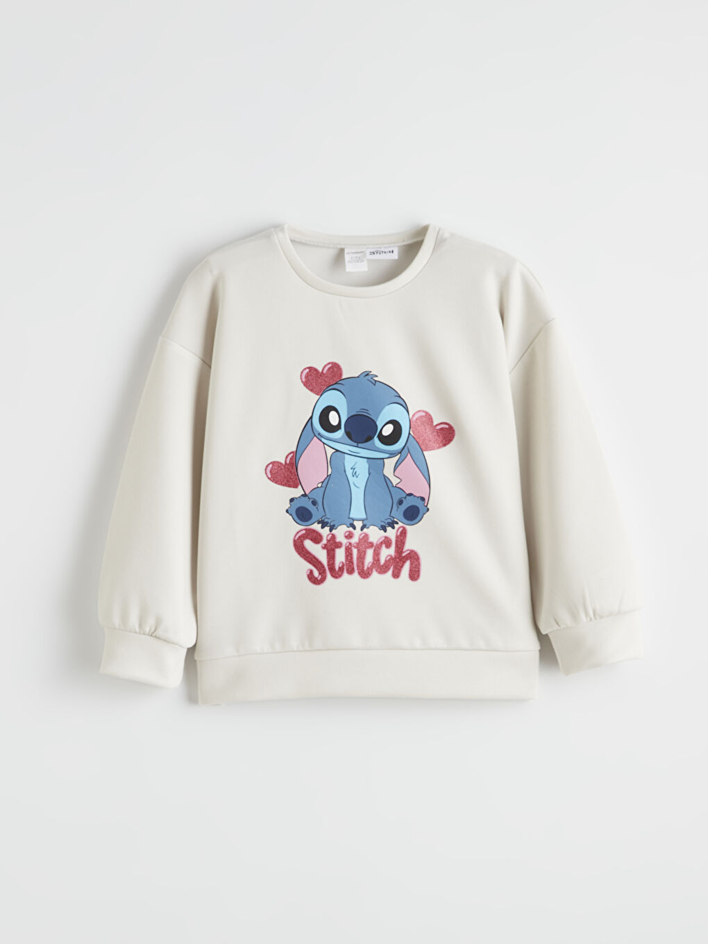 Bej Stitch Baskılı Kız Çocuk Sweatshirt ve Eşofman Alt-1