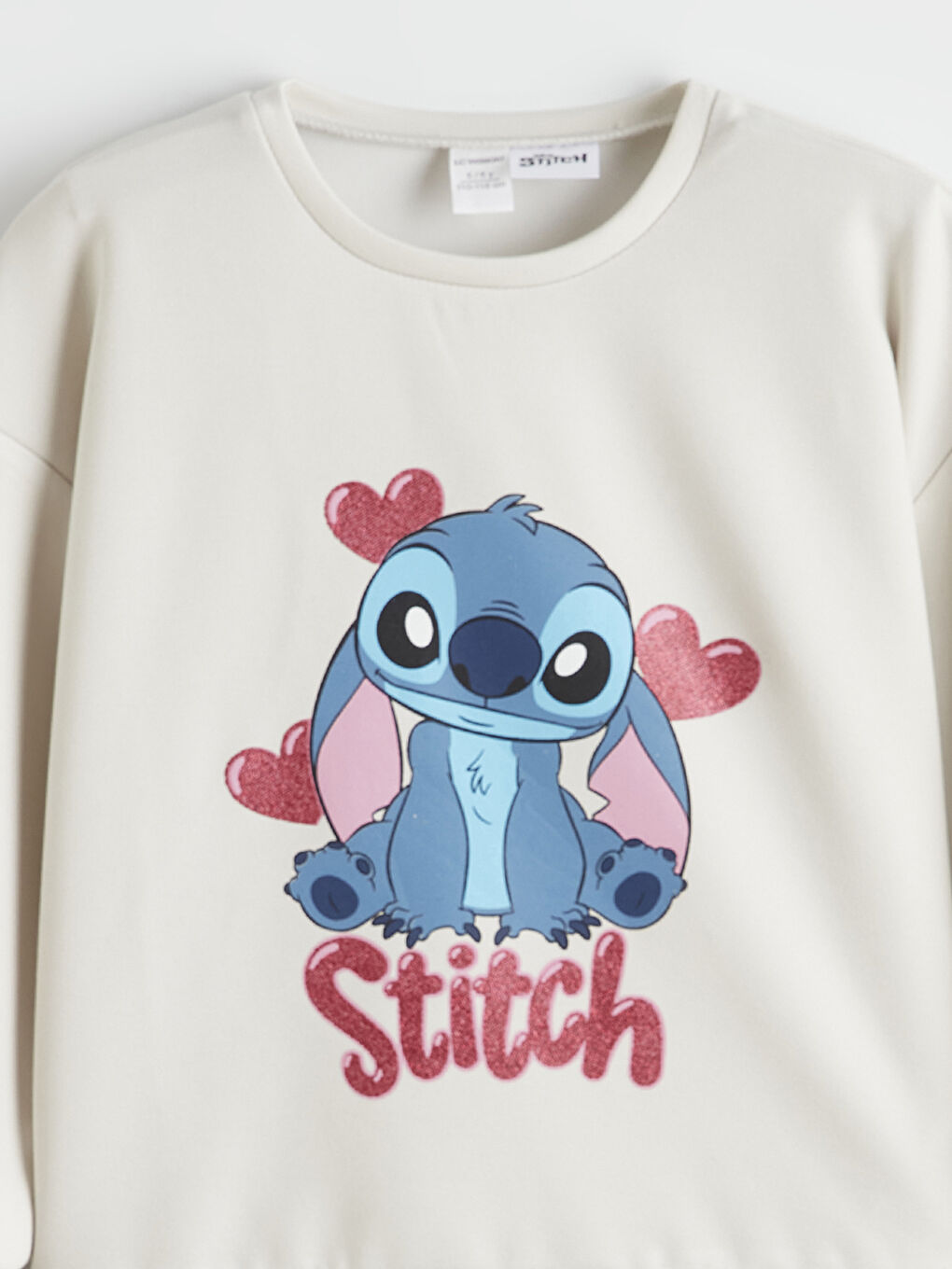 Bej Stitch Baskılı Kız Çocuk Sweatshirt ve Eşofman Alt-2