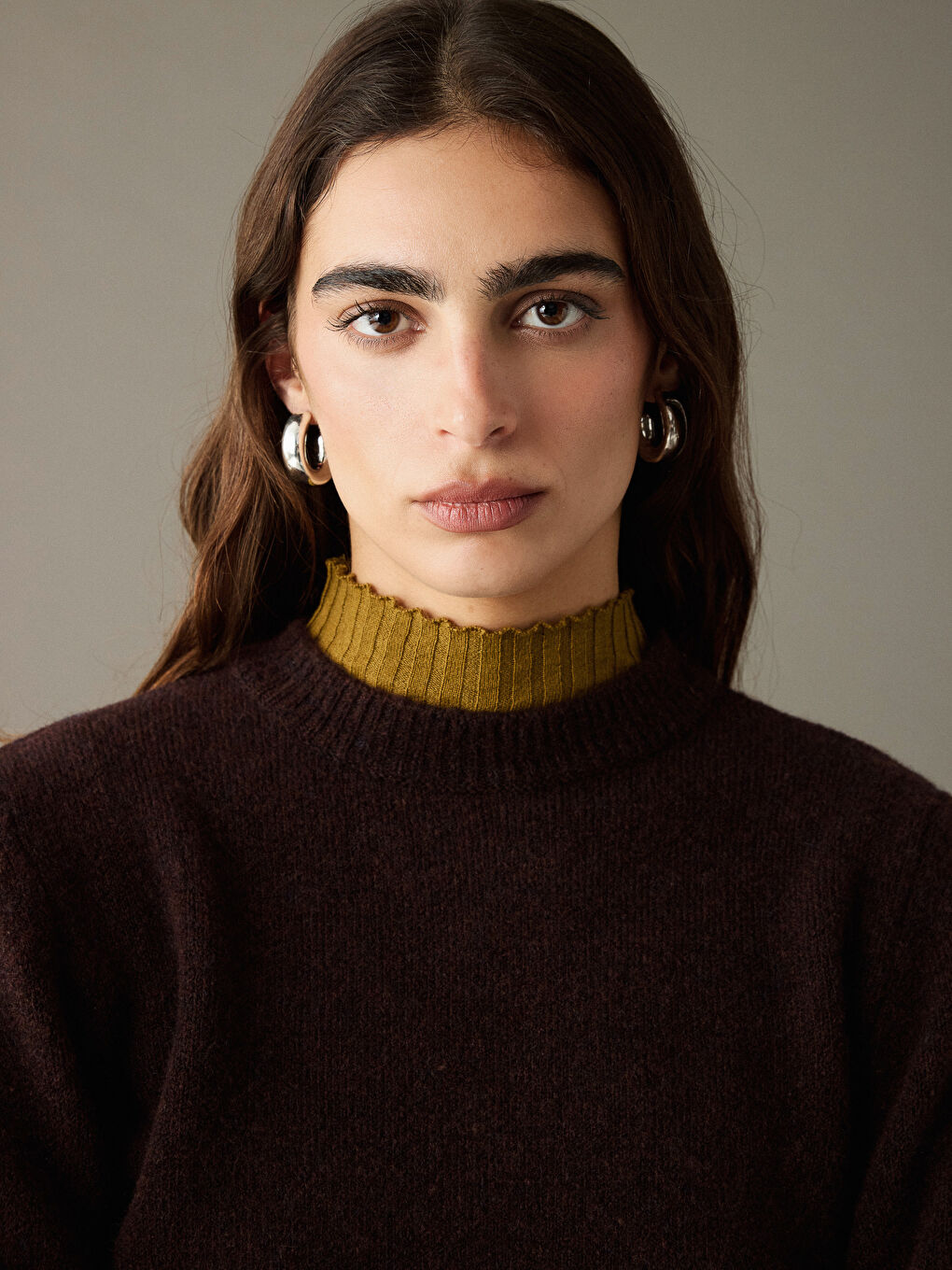 Kahverengi Bisiklet Yaka Kadın Triko Kazak	-5