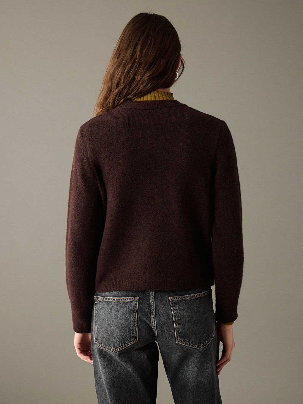 Kahverengi Bisiklet Yaka Kadın Triko Kazak	-7