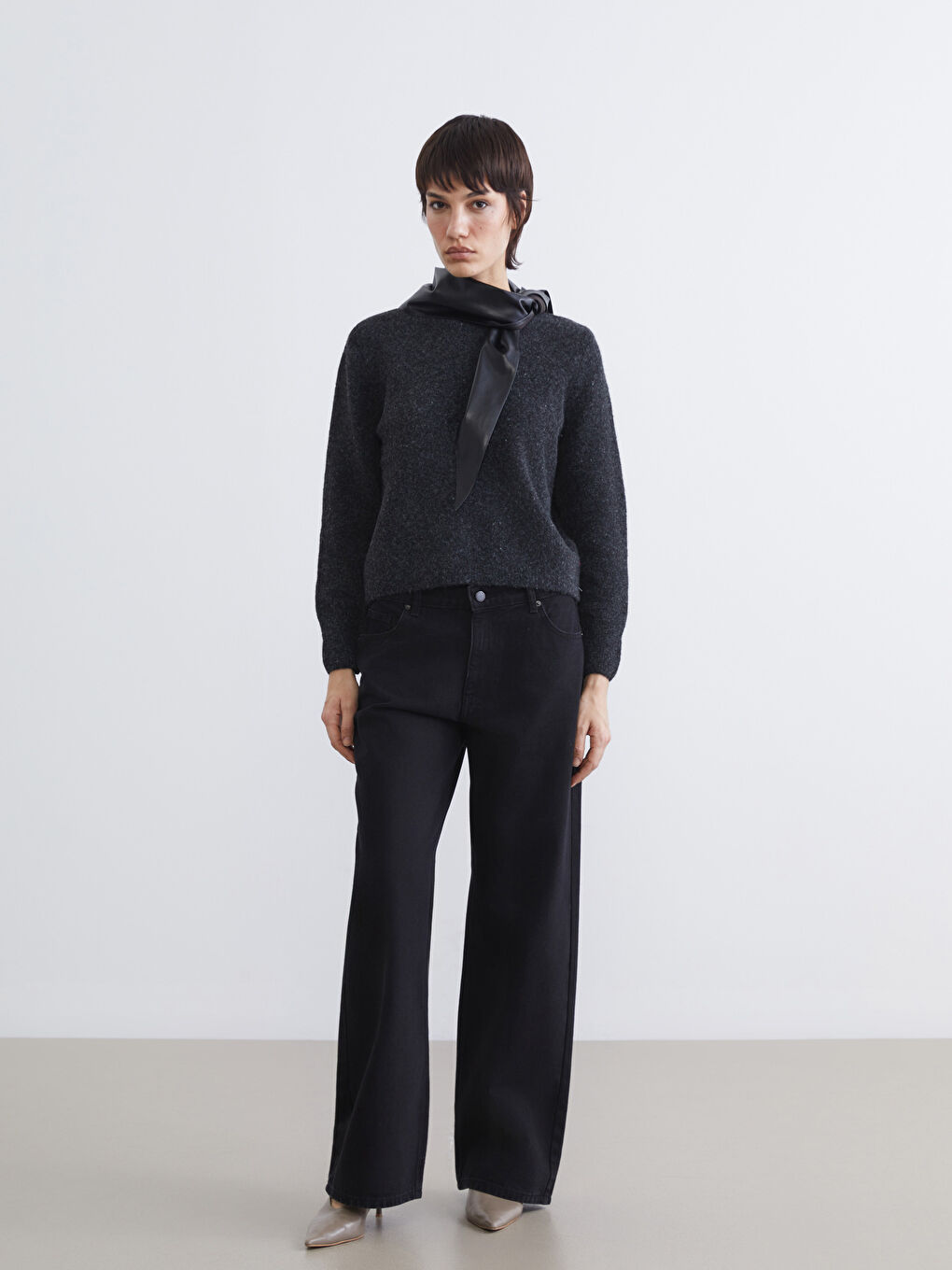 كنزة صوفية انثراسايت / رمادي داكن امرأة-1