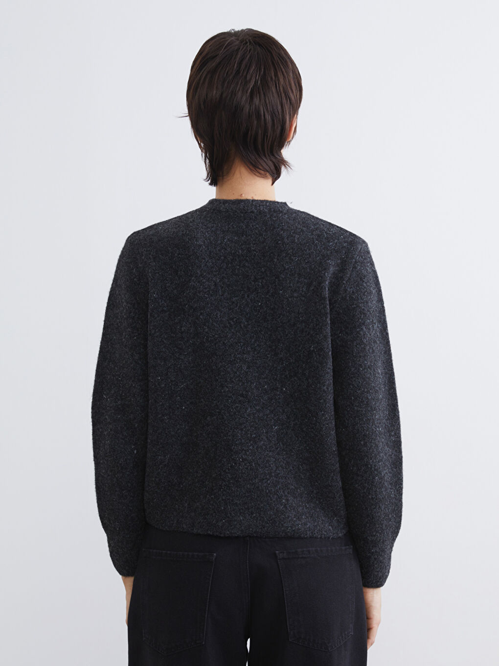 كنزة صوفية انثراسايت / رمادي داكن امرأة-3