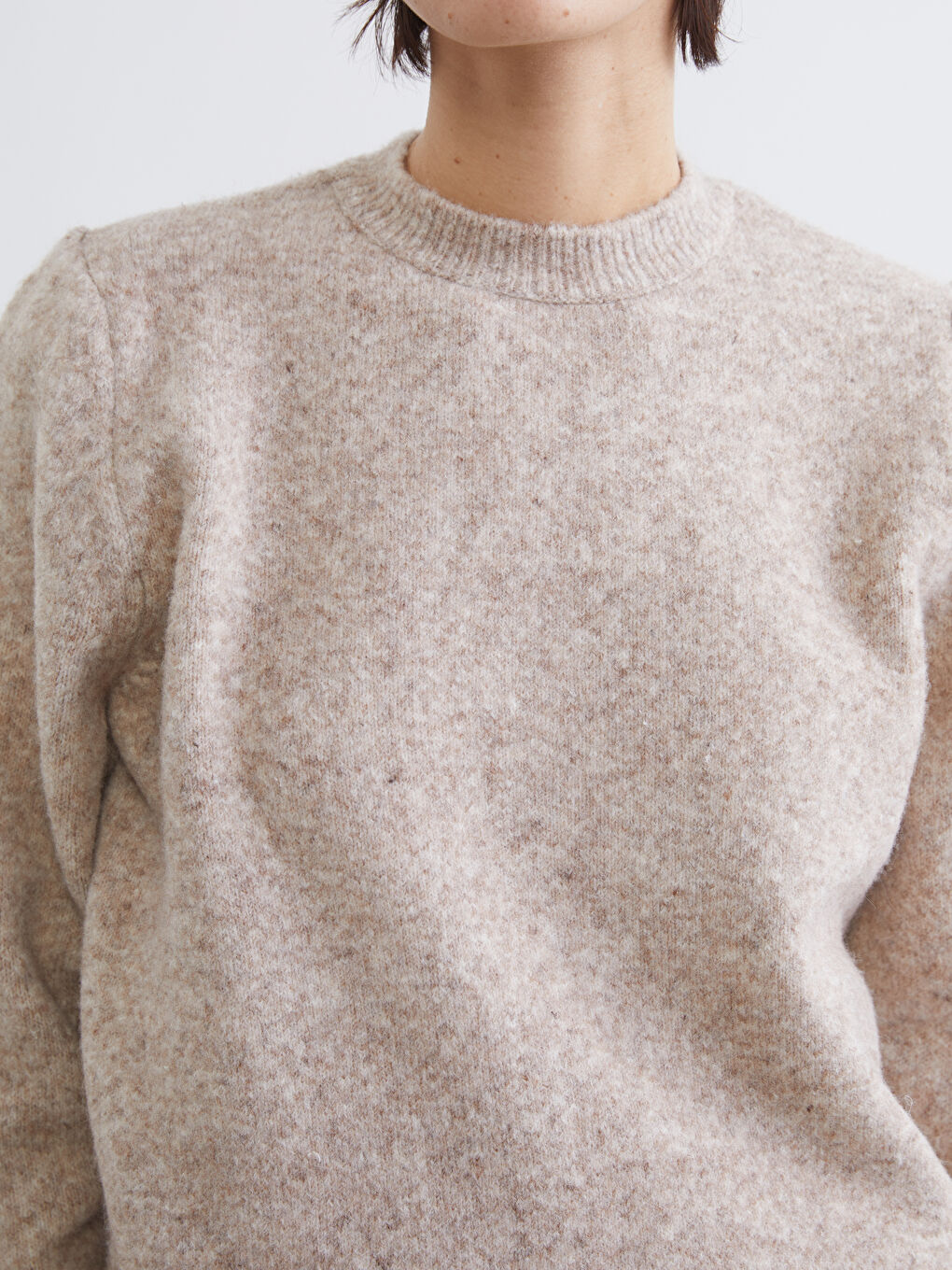 Bej Bisiklet Yaka Kadın Triko Kazak	-2