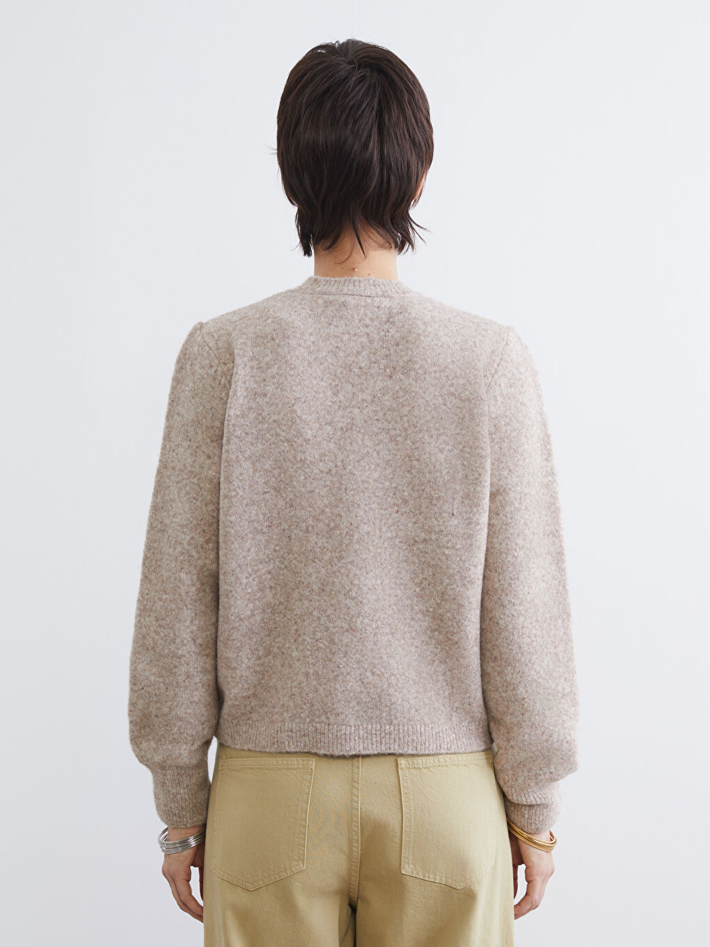 Bej Bisiklet Yaka Kadın Triko Kazak	-3