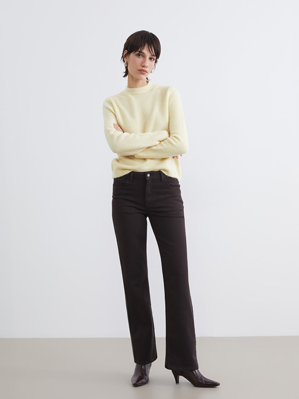 Sarı Bisiklet Yaka Kadın Triko Kazak	-1