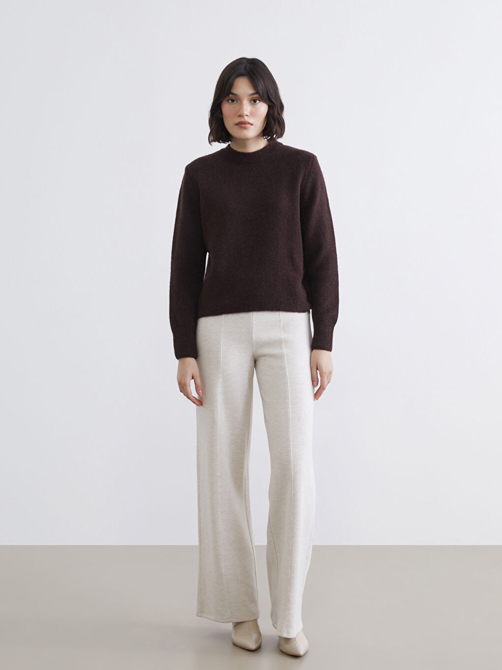 Kahverengi Bisiklet Yaka Kadın Triko Kazak	-2