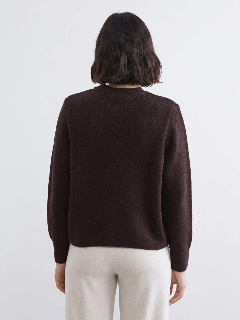 Kahverengi Bisiklet Yaka Kadın Triko Kazak	-6