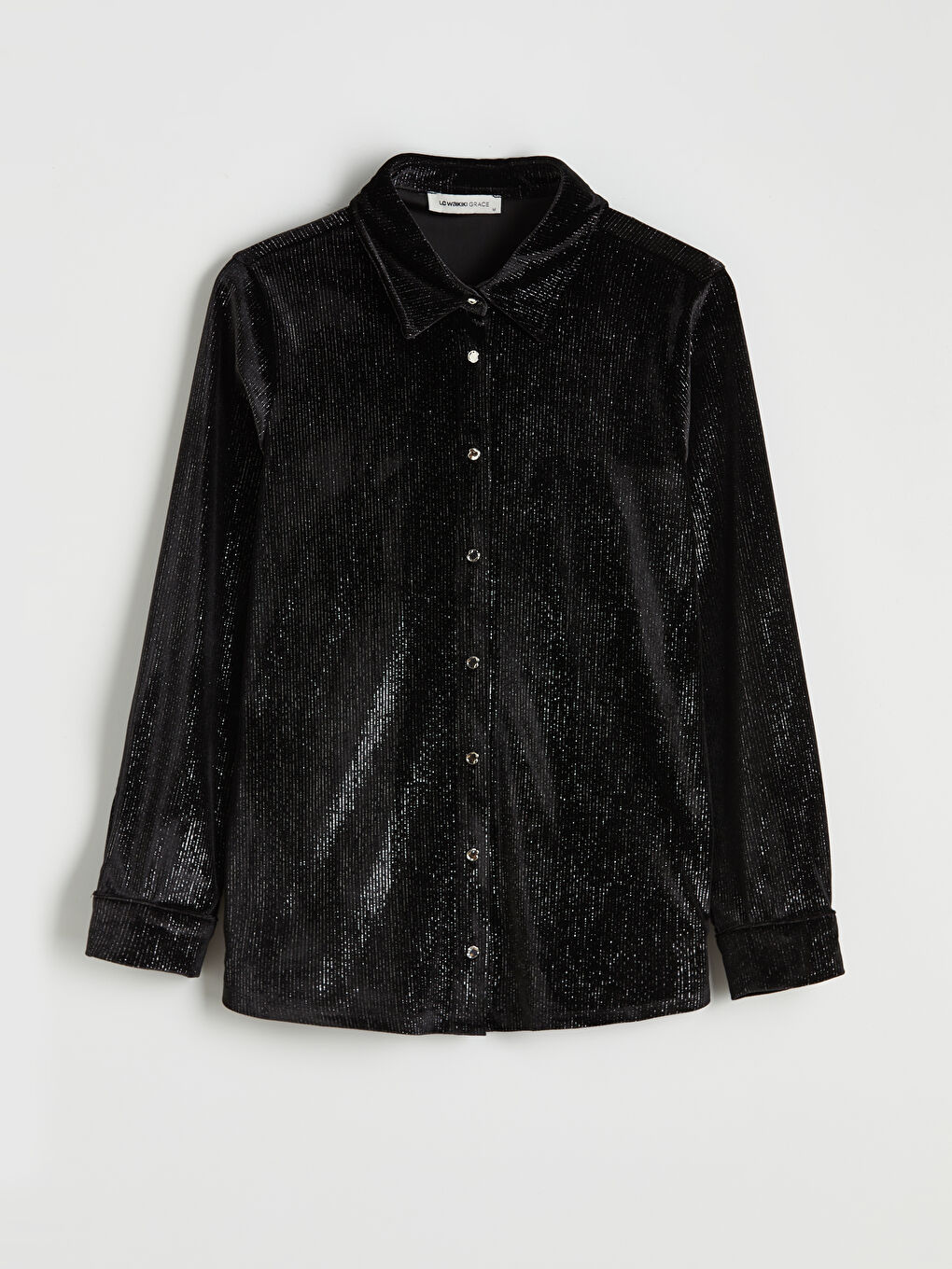 Siyah Parlak Görünümlü Kadın Kadife Gömlek