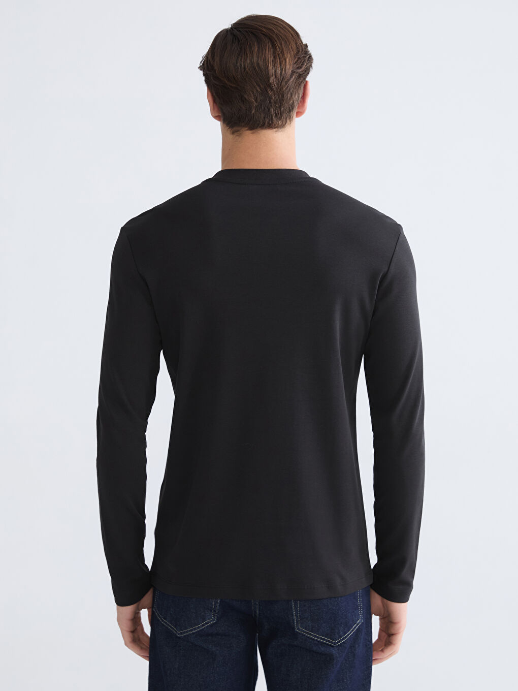 Siyah Bisiklet Yaka Erkek Sweatshirt-3