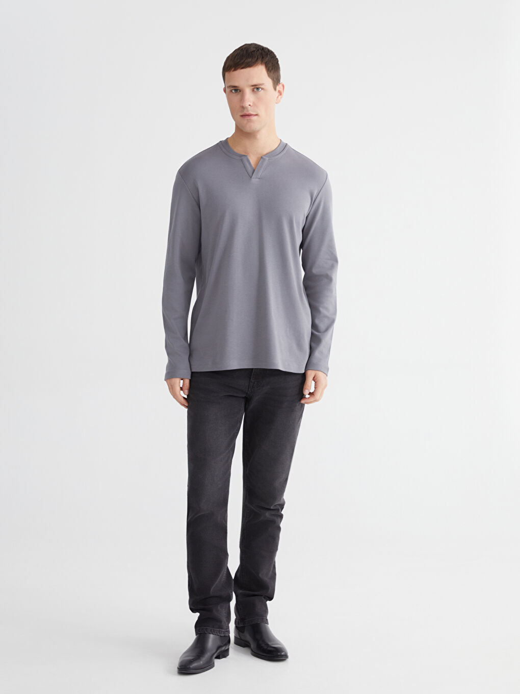 Gri Bisiklet Yaka Erkek Sweatshirt-1