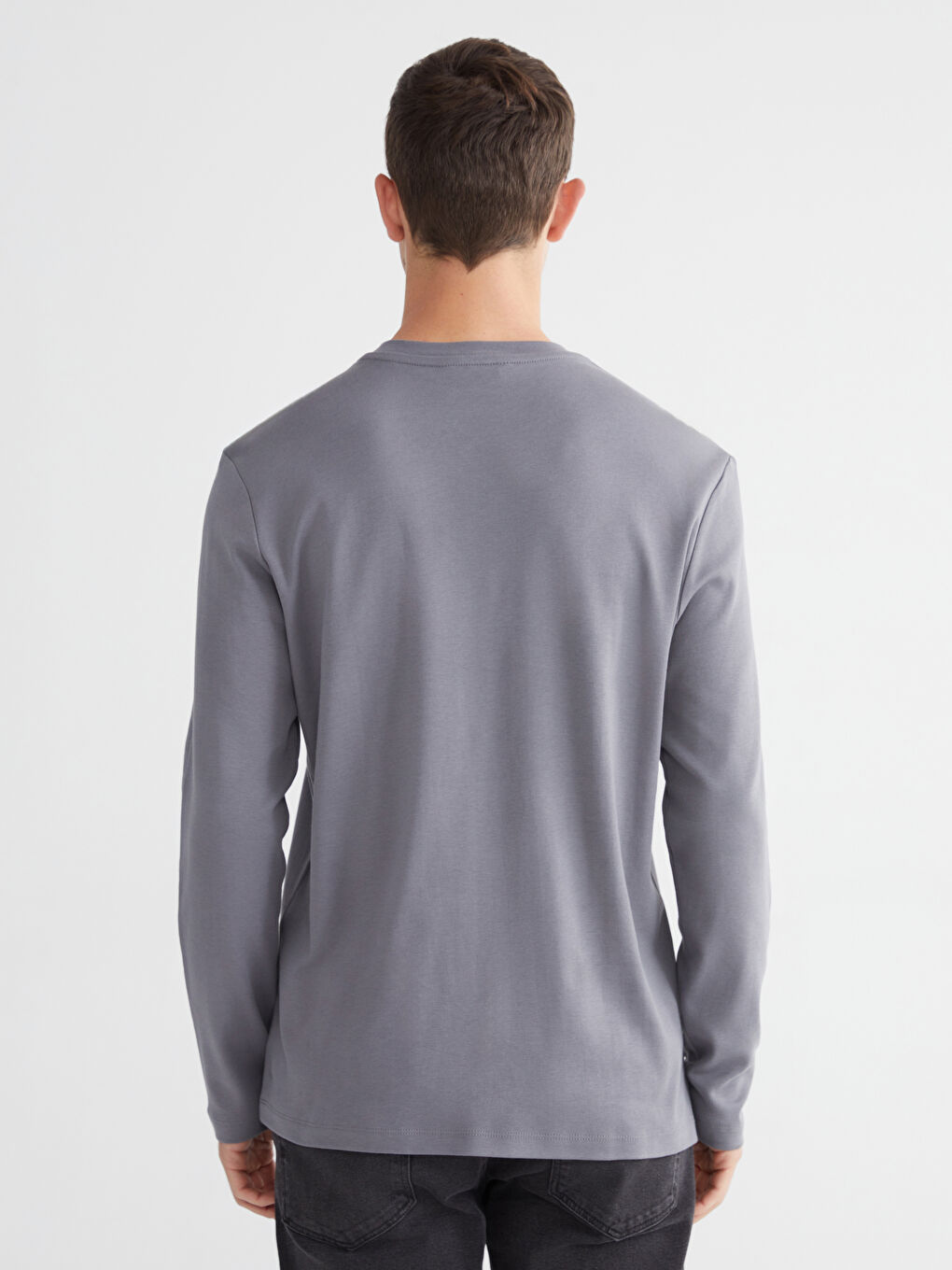 Gri Bisiklet Yaka Erkek Sweatshirt-3