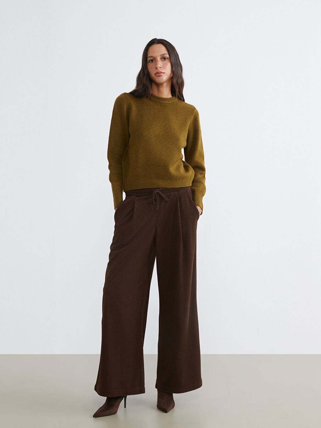 Yeşil Bisiklet Yaka Kadın Triko Kazak-1