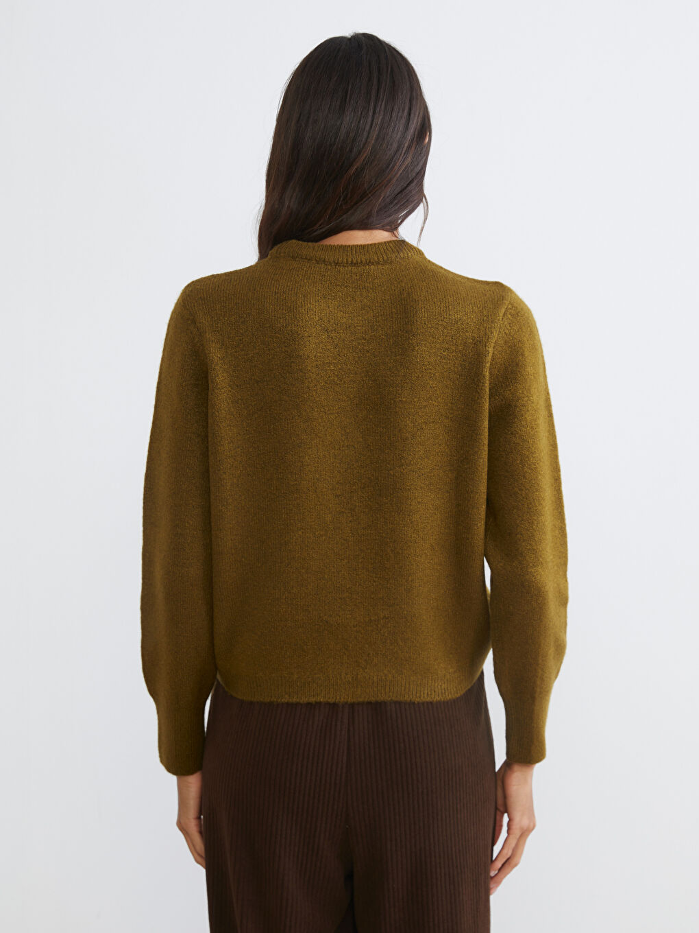 Yeşil Bisiklet Yaka Kadın Triko Kazak-3