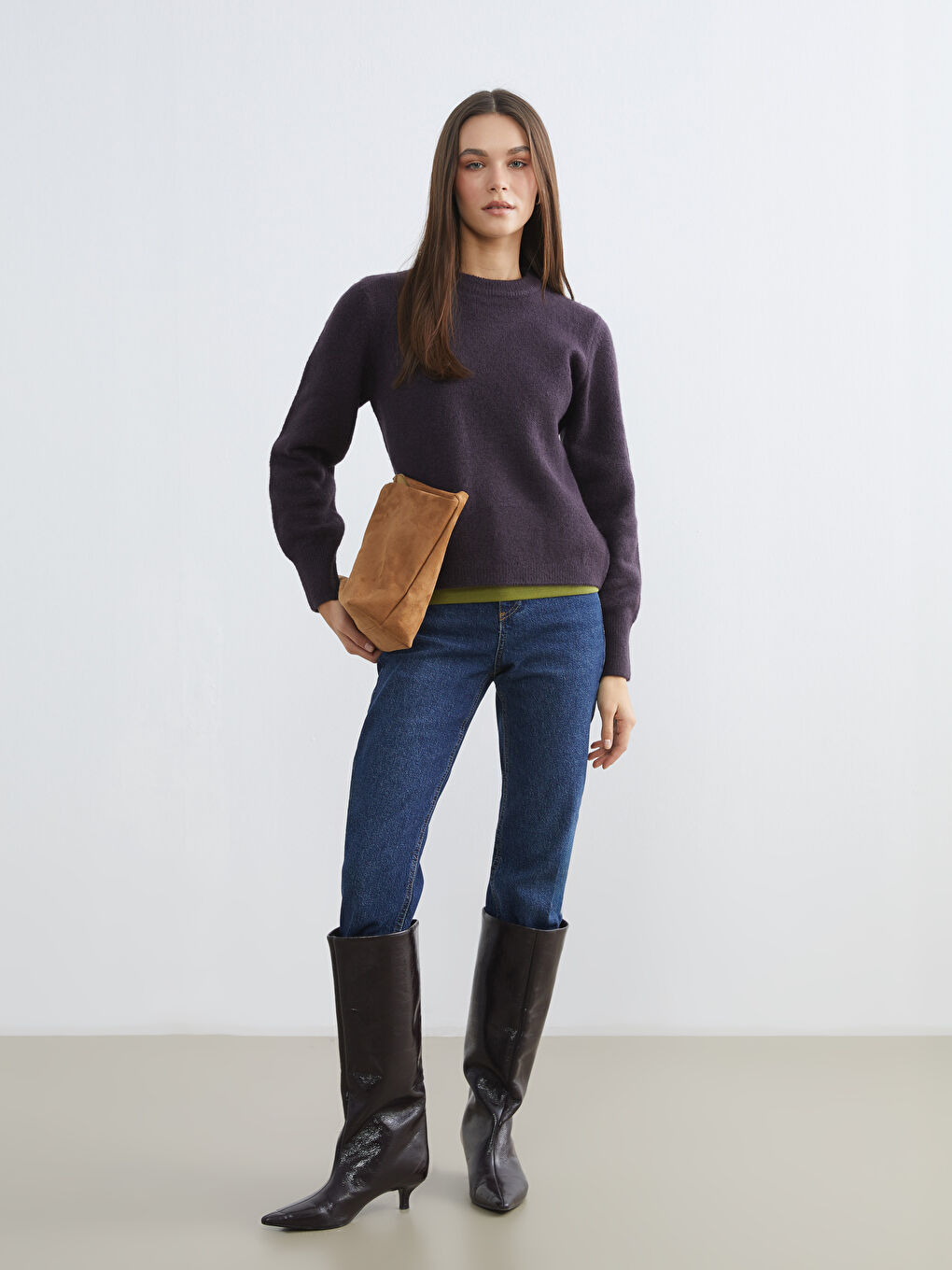 Mürdüm Bisiklet Yaka Kadın Triko Kazak-1