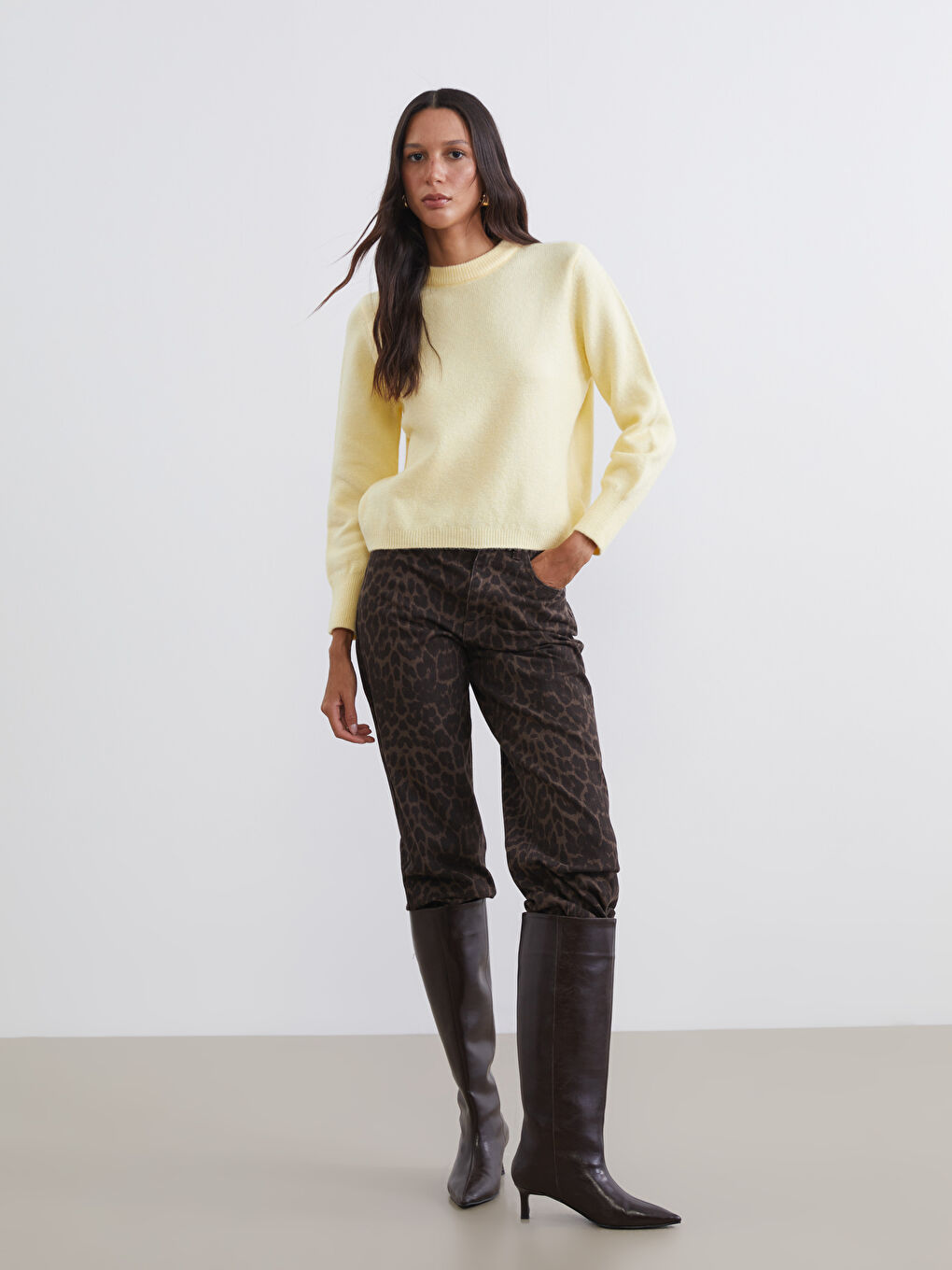 Sarı Bisiklet Yaka Kadın Triko Kazak-1