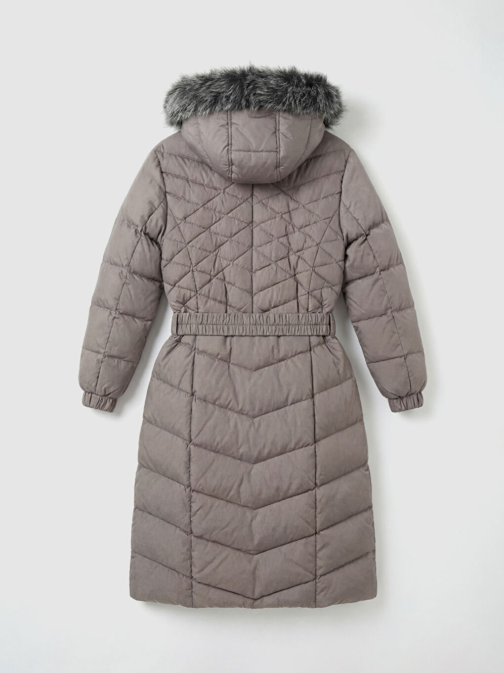 Karışık Kürklü Kapüşonlu Kapitone Kadın Şişme Mont-6