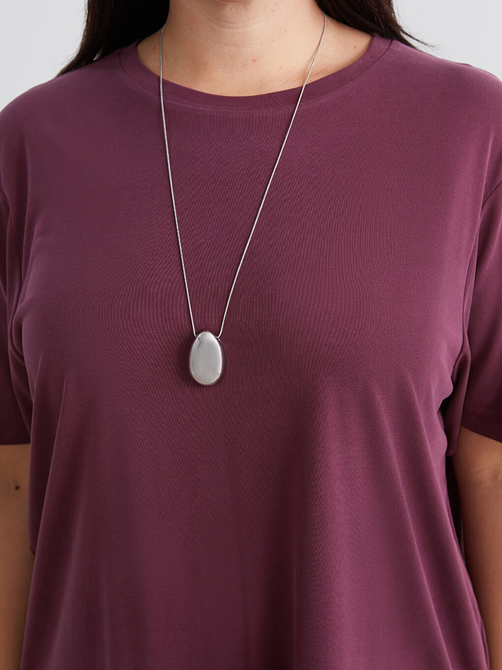 Bordo Büyük Beden Modal Karışımlı Kadın Tişört-2