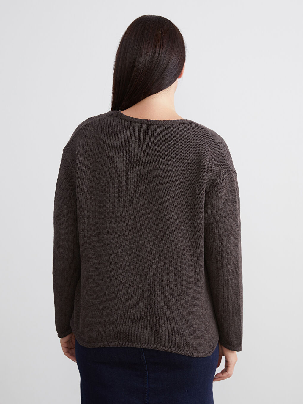 Kahverengi Büyük Beden V Yaka Kadın Triko Hırka-3