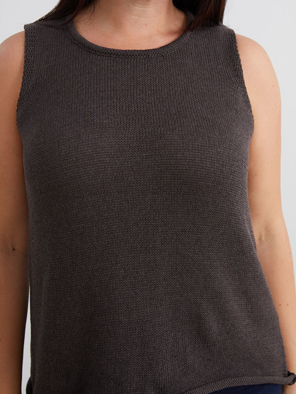 Kahverengi Büyük Beden Bisiklet Yaka Kadın Triko Kazak-2