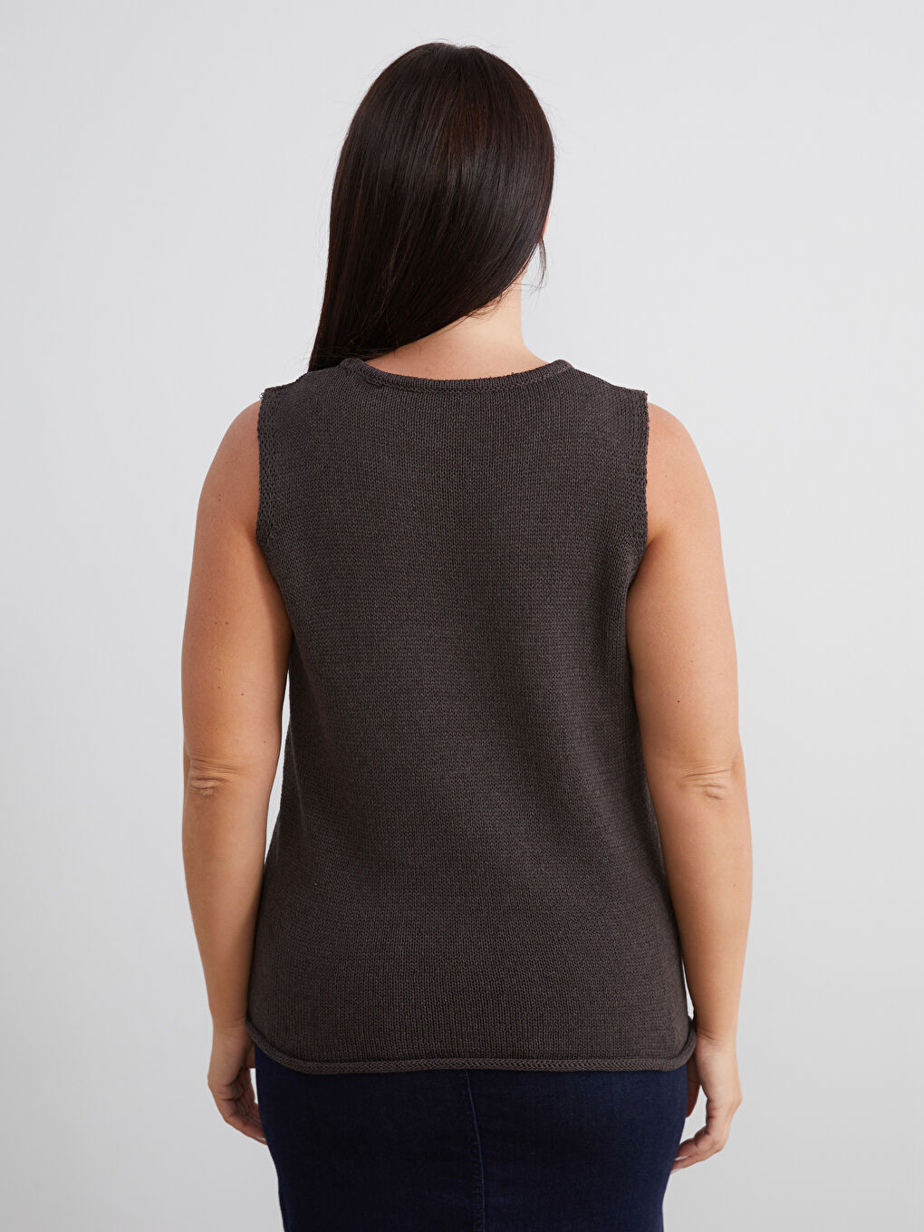 Kahverengi Büyük Beden Bisiklet Yaka Kadın Triko Kazak-3