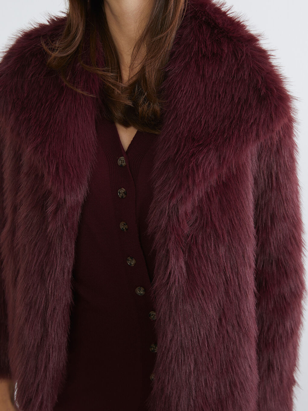 Bordo Ceket Yaka Kadın Kürk Mont-2