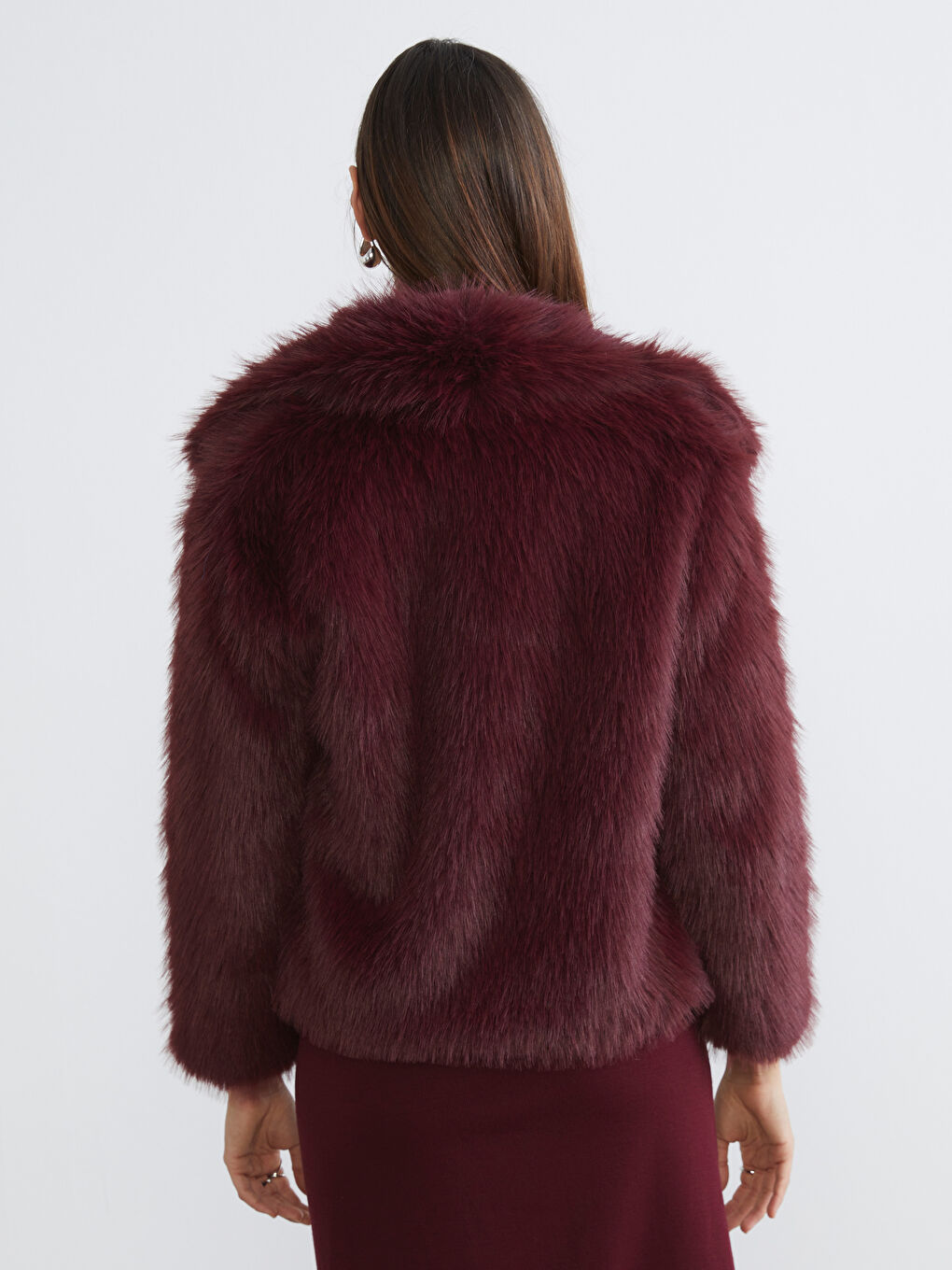 Bordo Ceket Yaka Kadın Kürk Mont-4