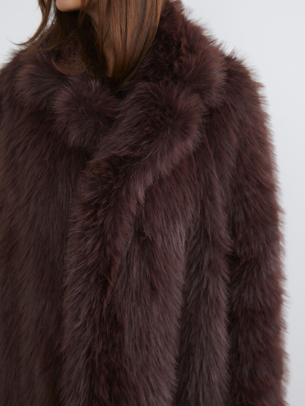 Kahverengi Ceket Yaka Kadın Kürk Kaban-2