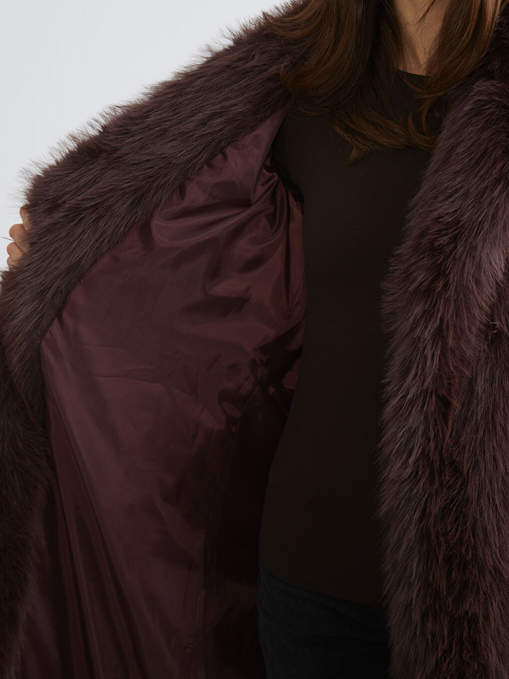 Kahverengi Ceket Yaka Kadın Kürk Kaban-3