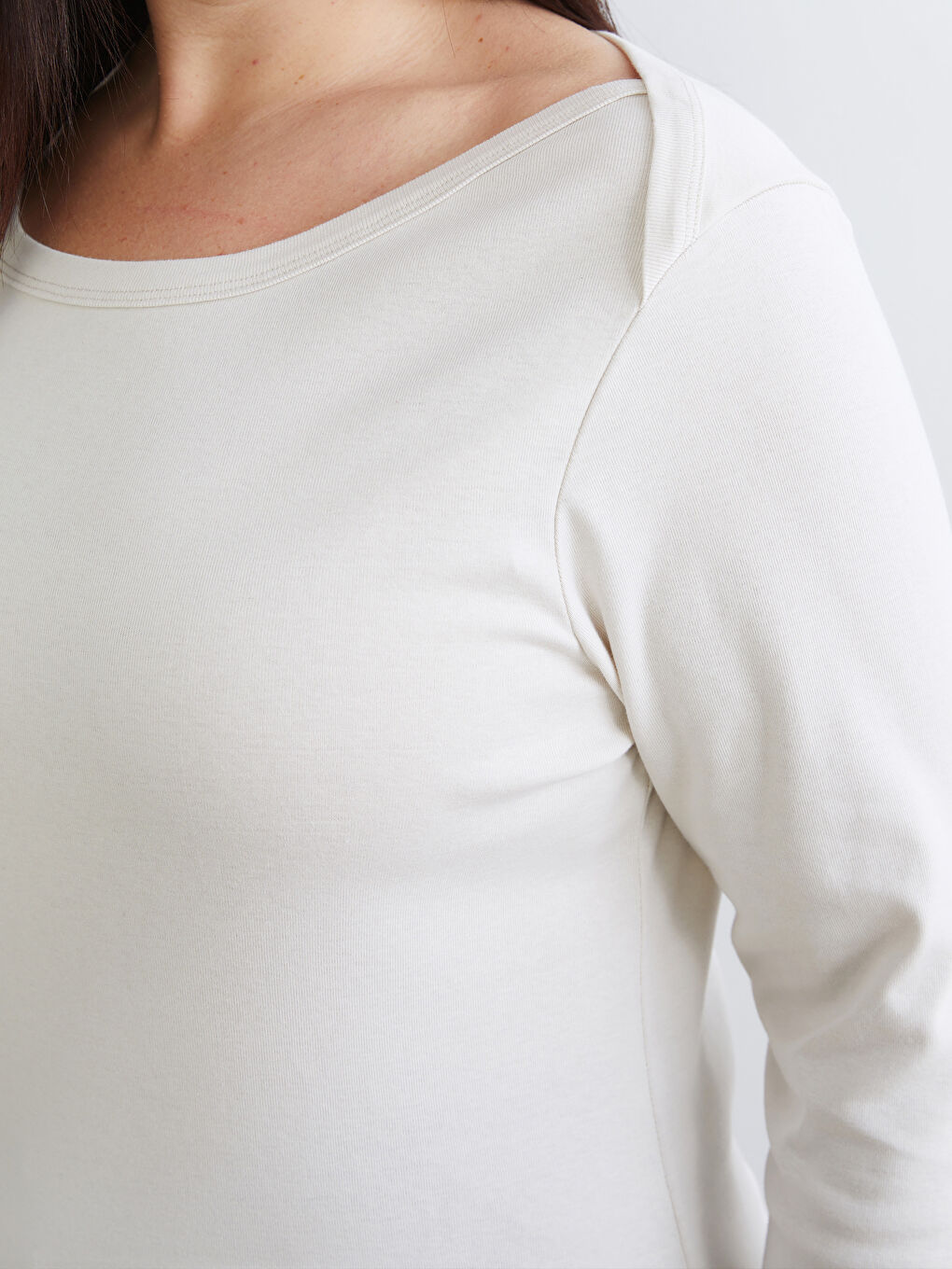 Bordo Büyük Beden Kayık Yaka Kadın Tişört 2'li-5