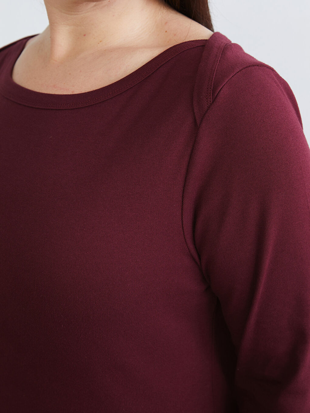 Bordo Büyük Beden Kayık Yaka Kadın Tişört 2'li-6