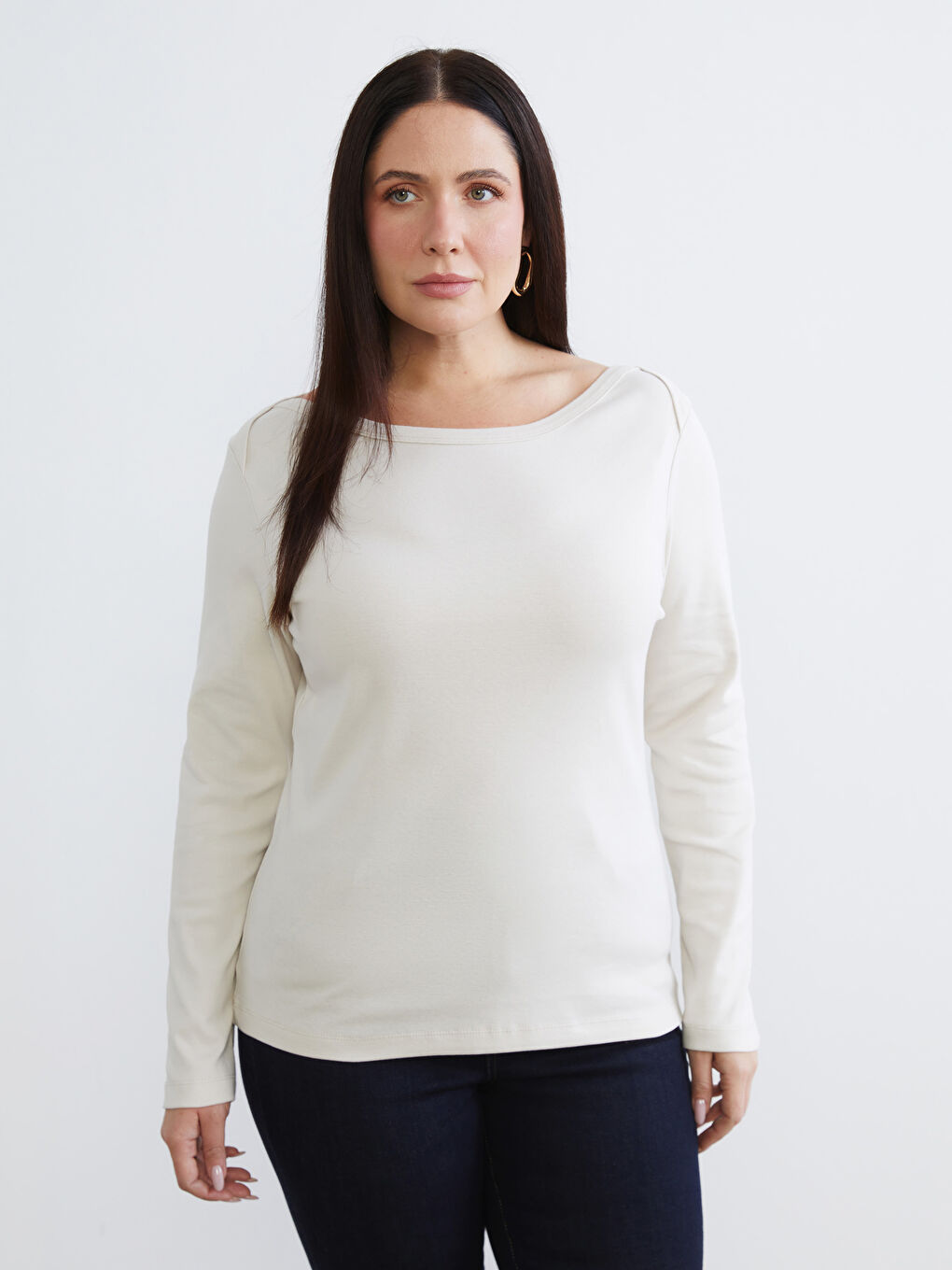 Bordo Büyük Beden Kayık Yaka Kadın Tişört 2'li-10