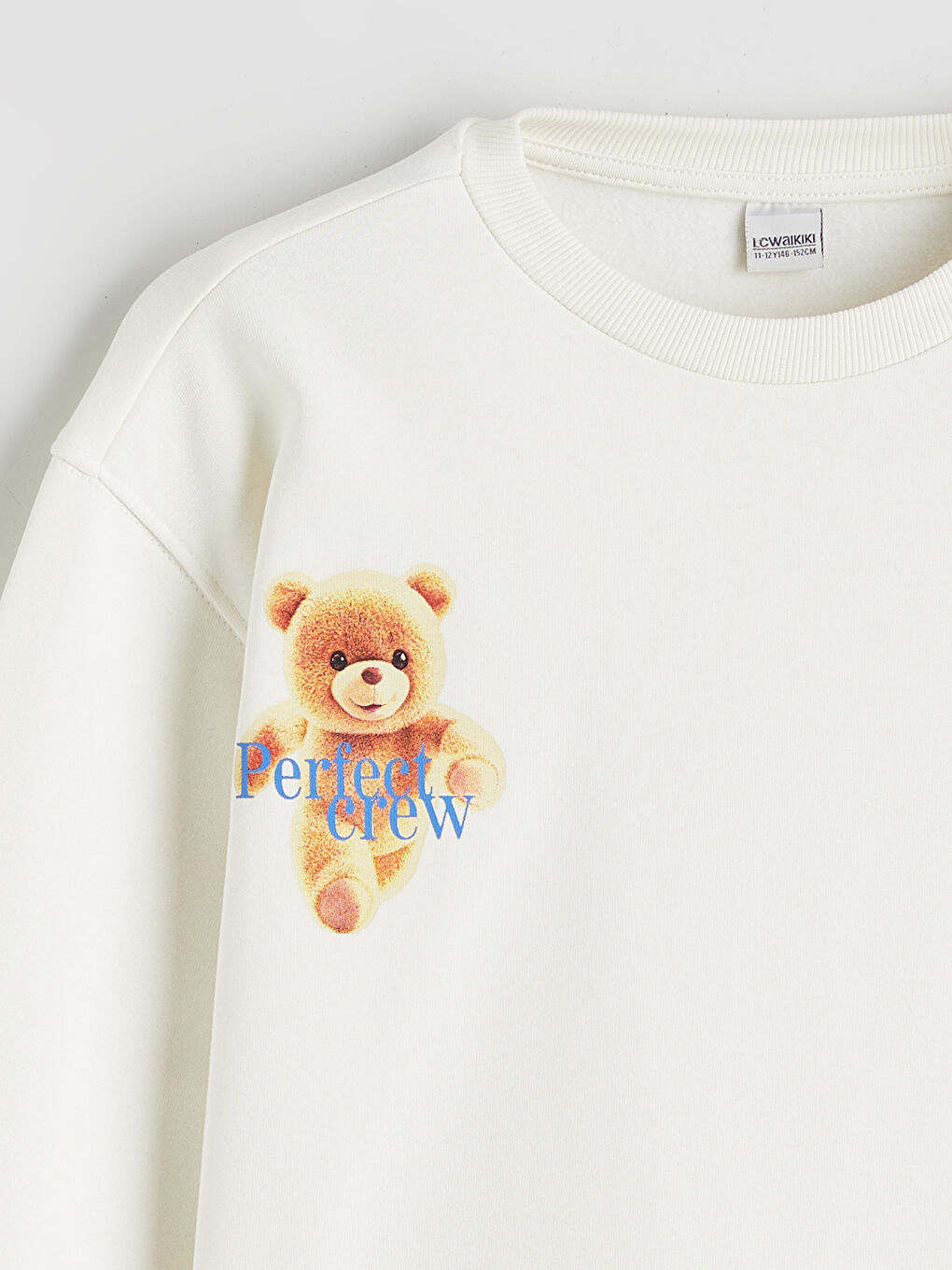 Ekru Ayıcık Teddy Baskılı Kız Çocuk Kalın Sweatshirt-1