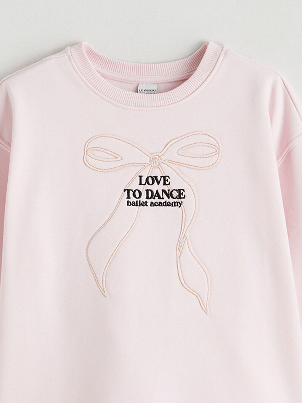 Pembe Bisiklet Yaka Nakışlı Kız Çocuk Sweatshirt-1