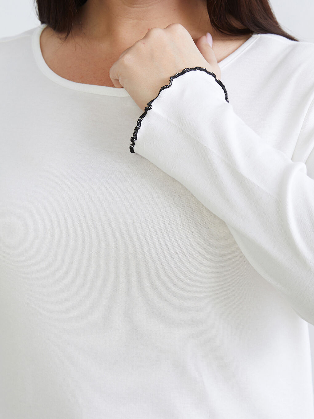 Lacivert Büyük Beden Bisiklet Yaka Kadın Tişört 2'li-5