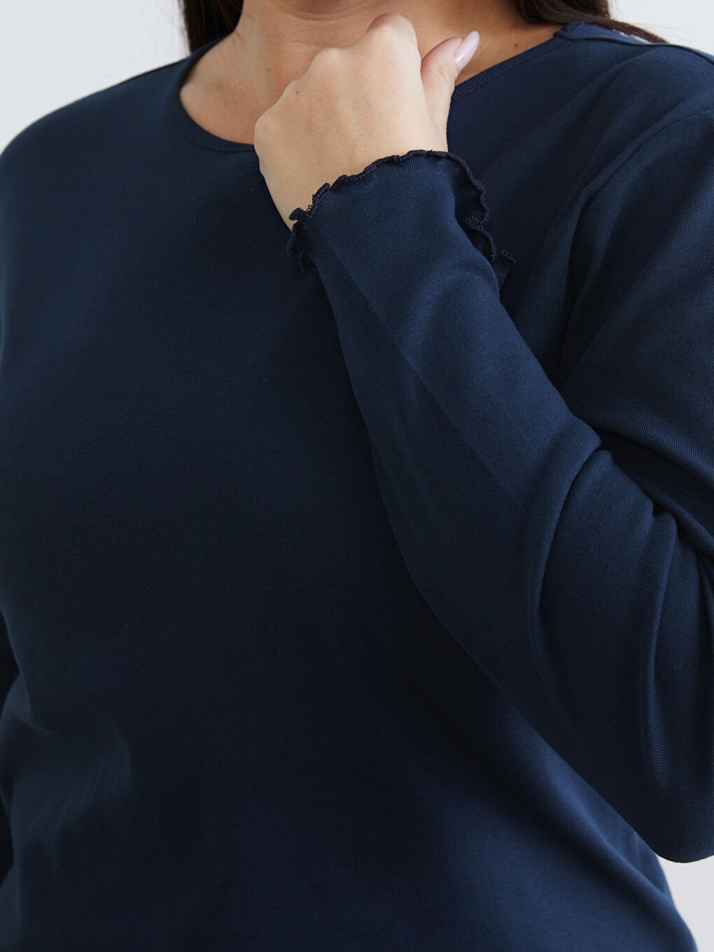 Lacivert Büyük Beden Bisiklet Yaka Kadın Tişört 2'li-13