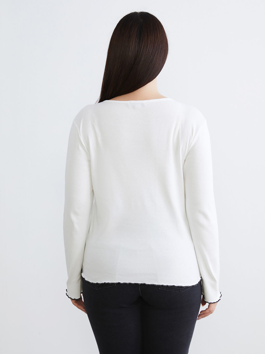 Lacivert Büyük Beden Bisiklet Yaka Kadın Tişört 2'li-14