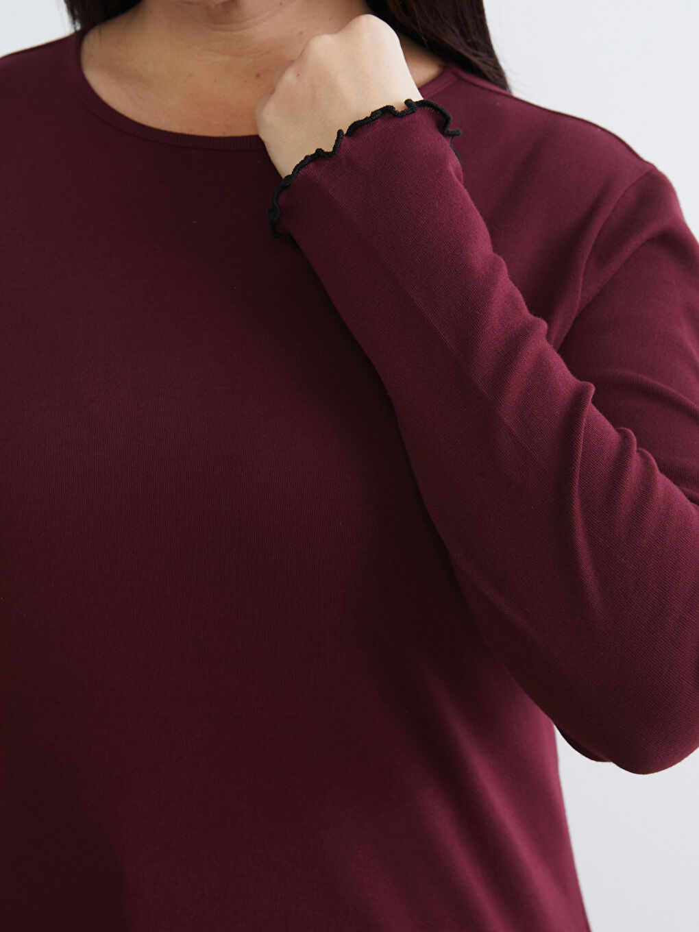 Bordo Büyük Beden Bisiklet Yaka Kadın Tişört 2'li-13