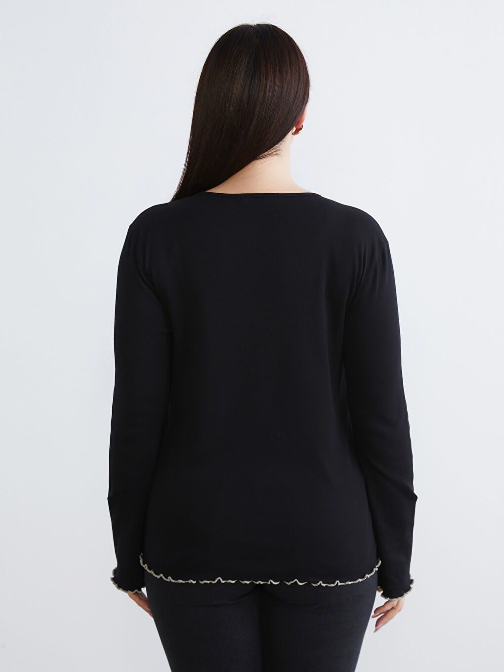 Siyah Büyük Beden Bisiklet Yaka Kadın Tişört 2'li-8