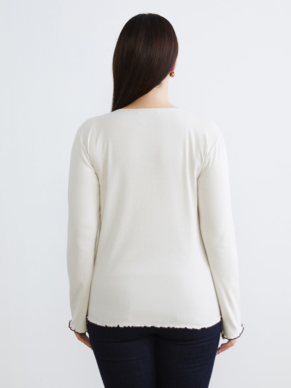 Kahverengi Büyük Beden Bisiklet Yaka Kadın Tişört 2'li-15