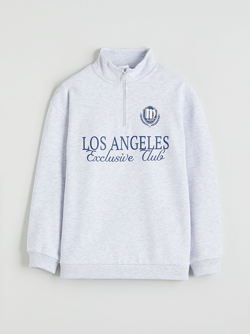 Gri Dik Yaka Los Angeles Baskılı Erkek Çocuk Kalın Sweatshirt