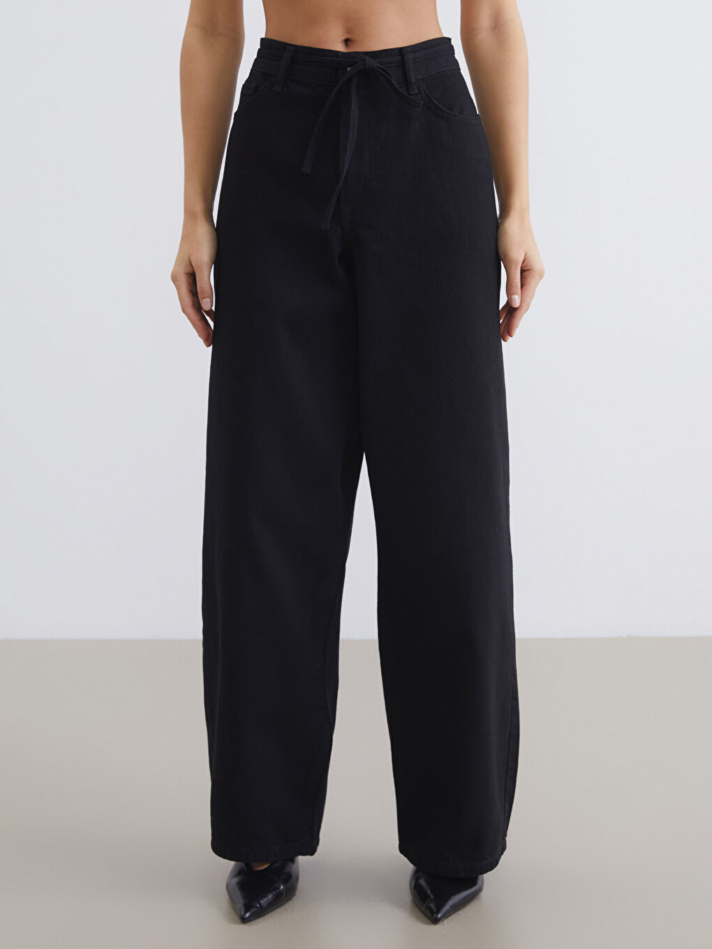 Siyah Baggy Fit Kadın Jean Pantolon-1