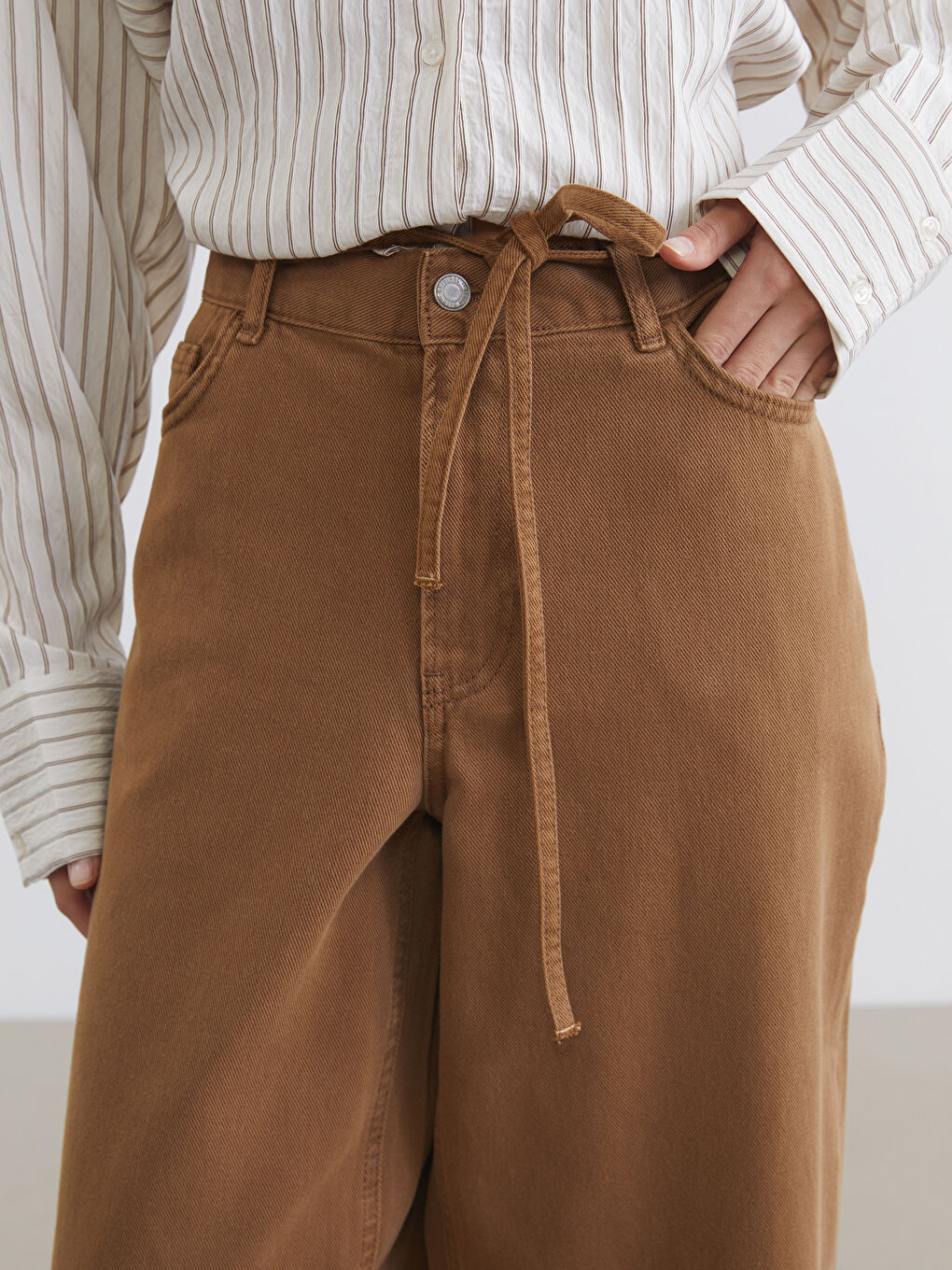 Kahverengi Baggy Fit Kadın Jean Pantolon-2