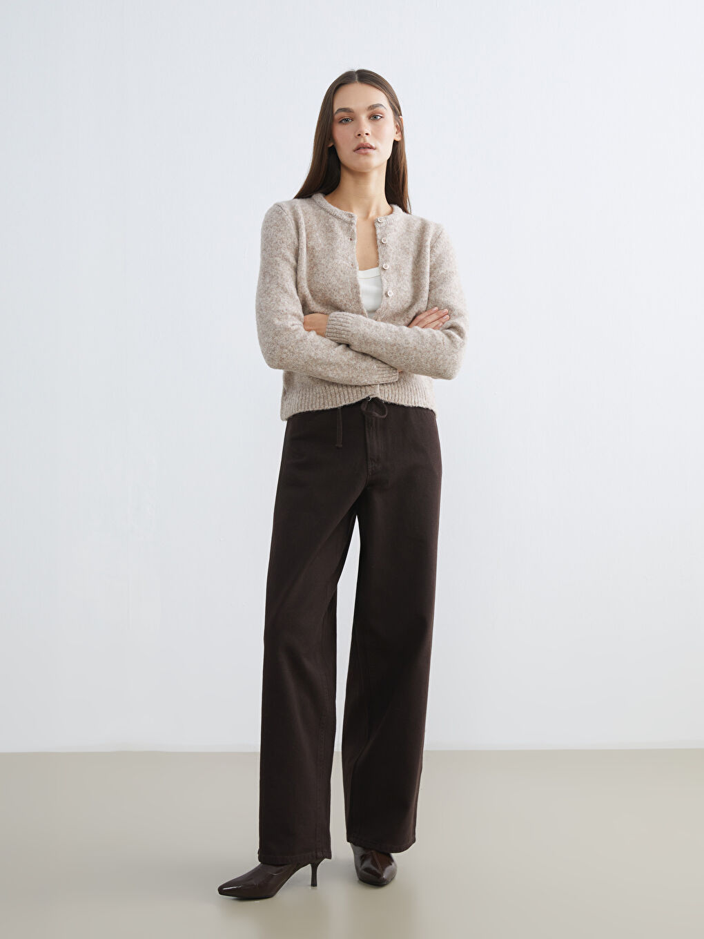 Kahverengi Baggy Fit Kadın Jean Pantolon